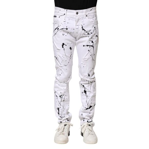 Dolce & Gabbana White ColorSplash Skinny Denim Men's Jeans (Pre-Owned)